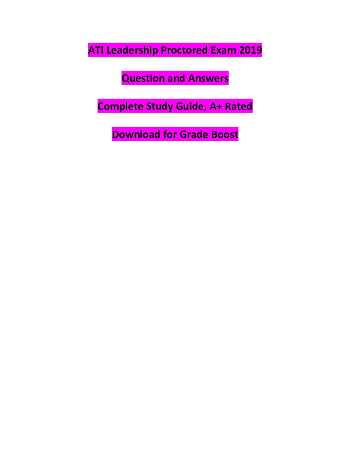 Preview image for ATI Leadership Proctored Exam 2019/Form A ATI Leadership (A+ Rated, Already Graded A)